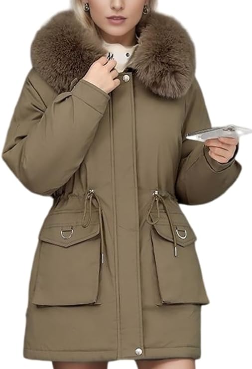 Krohn-e | Parka Mantel – Isoliert Mid-Thigh Passform – Kunstfell Kapuze – Verstellbare Taille