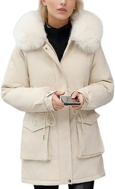 Krohn-e | Parka Mantel – Isoliert Mid-Thigh Passform – Kunstfell Kapuze – Verstellbare Taille