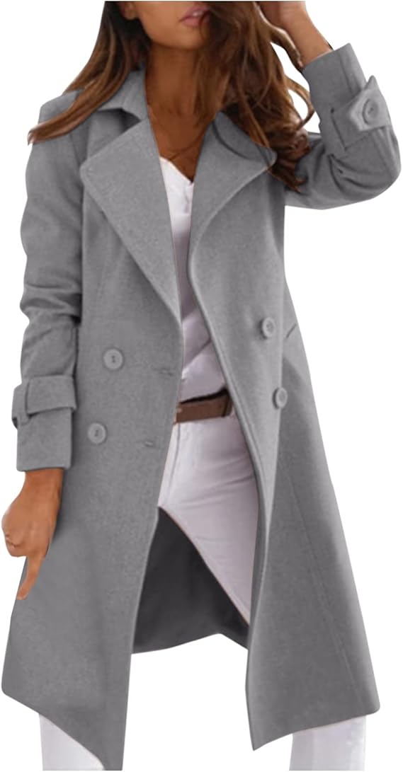 Krohn-e | Eleganter Frauen Wollmantel mit Knopfverschluss