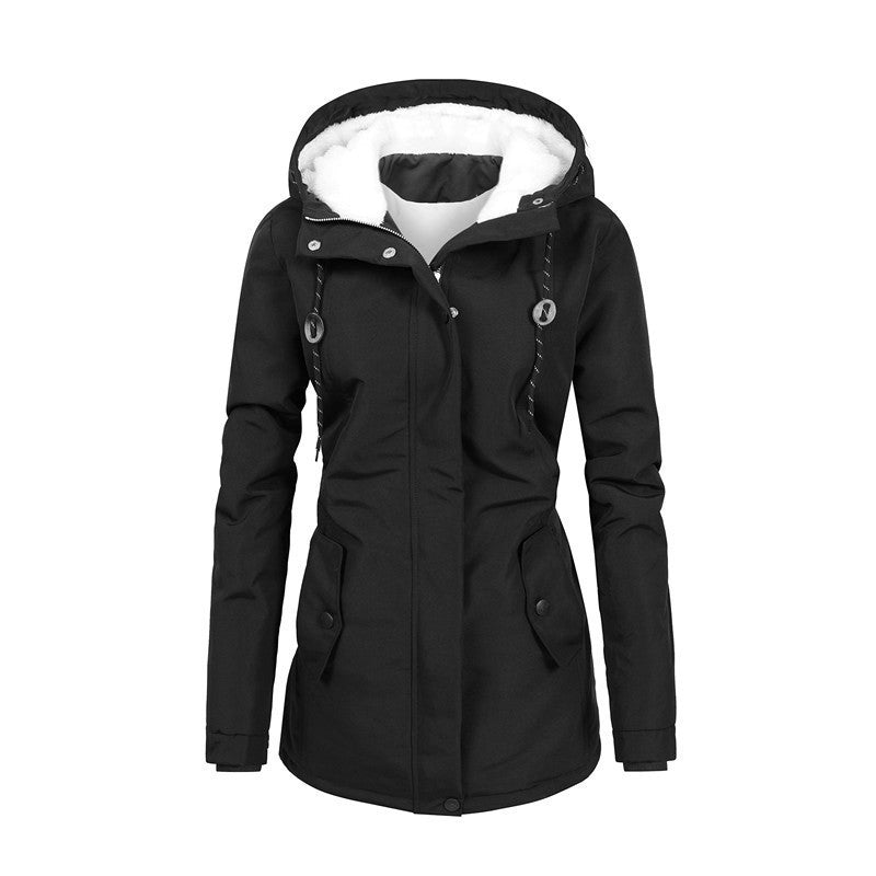 Krohn-e | Mit Fleece gefütterte Damenjacke mit Kapuze und Kordelzug