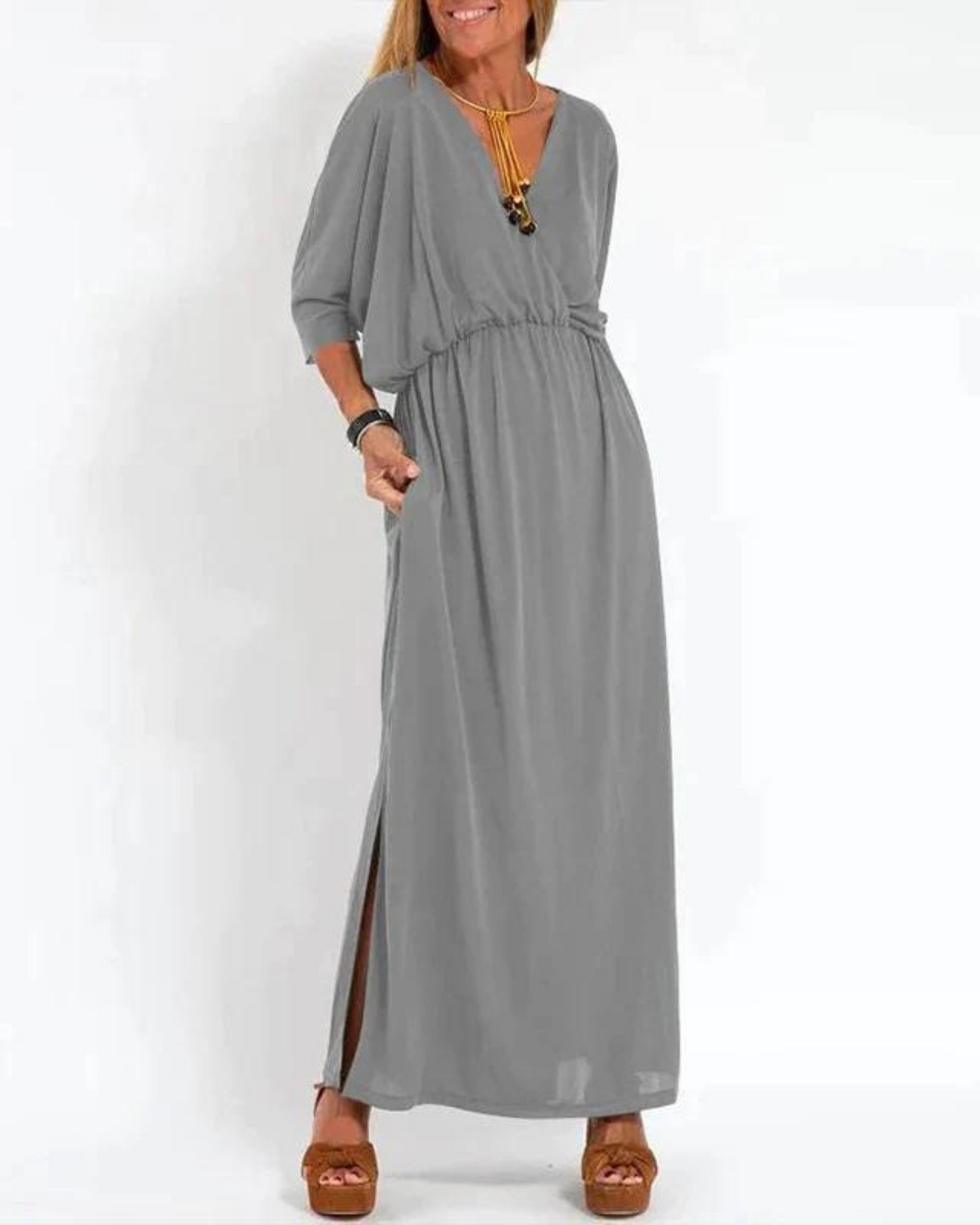 KROHN-E Damen Langes Kleid Fließend Verstellbare Träger Sommerkleid