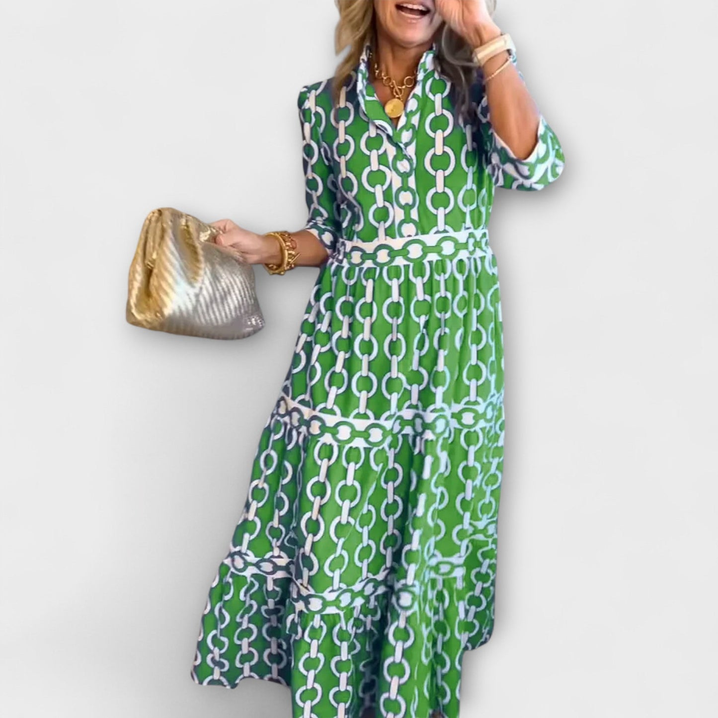 KROHN-E Damen Midi-Kleid Kettenmuster Ärmellos Casual