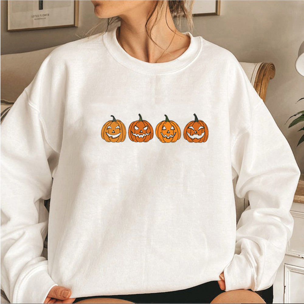 Fudus Damen Halloween Pullover mit Rundhals und Kürbisdesign