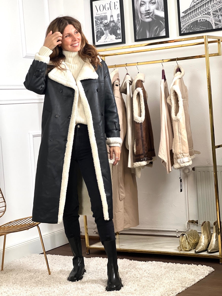 Krohn-e | Gewickelter Mantel für Frauen - Weiches Faux Shearling - Gürtel In Der Taille - Elegantes Langes Modell