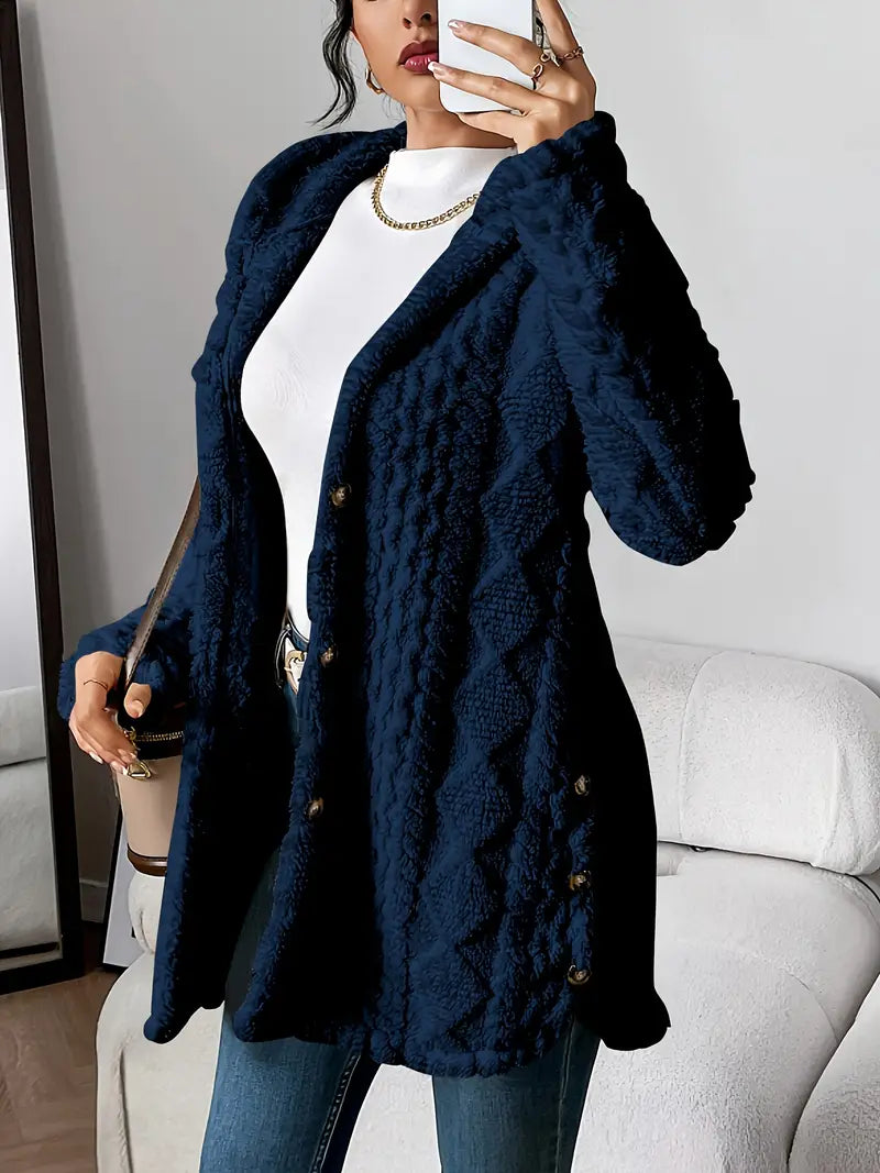 KROHN-E Damen Kapuzen-Cardigan Weich Plüsch Warm Oversized