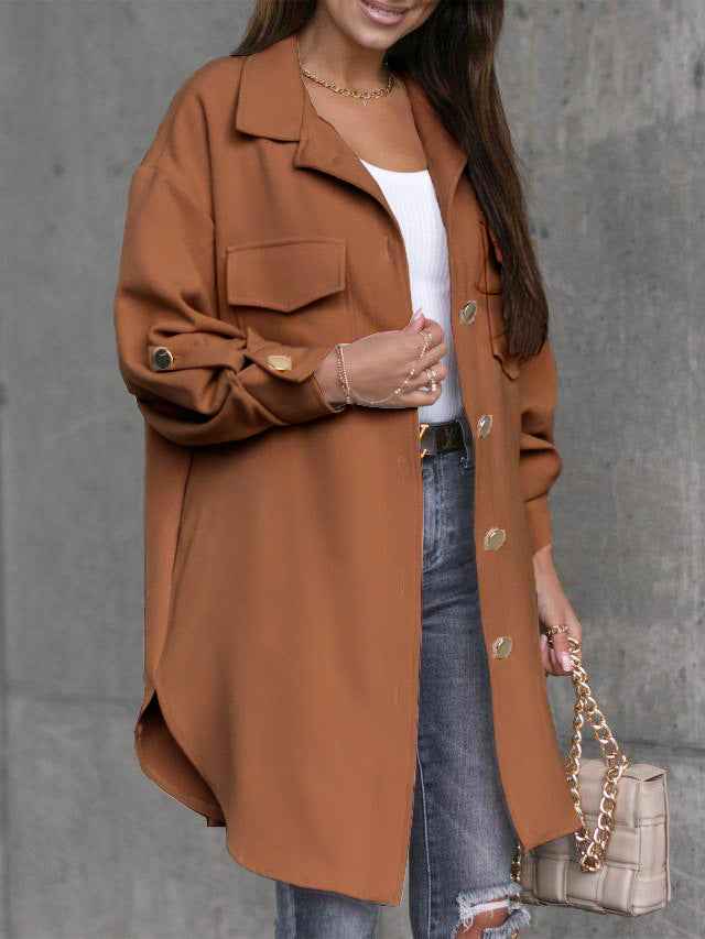 Krohn-e | Lange Hemdjacke mit Knöpfen, Wollkragen und Revers