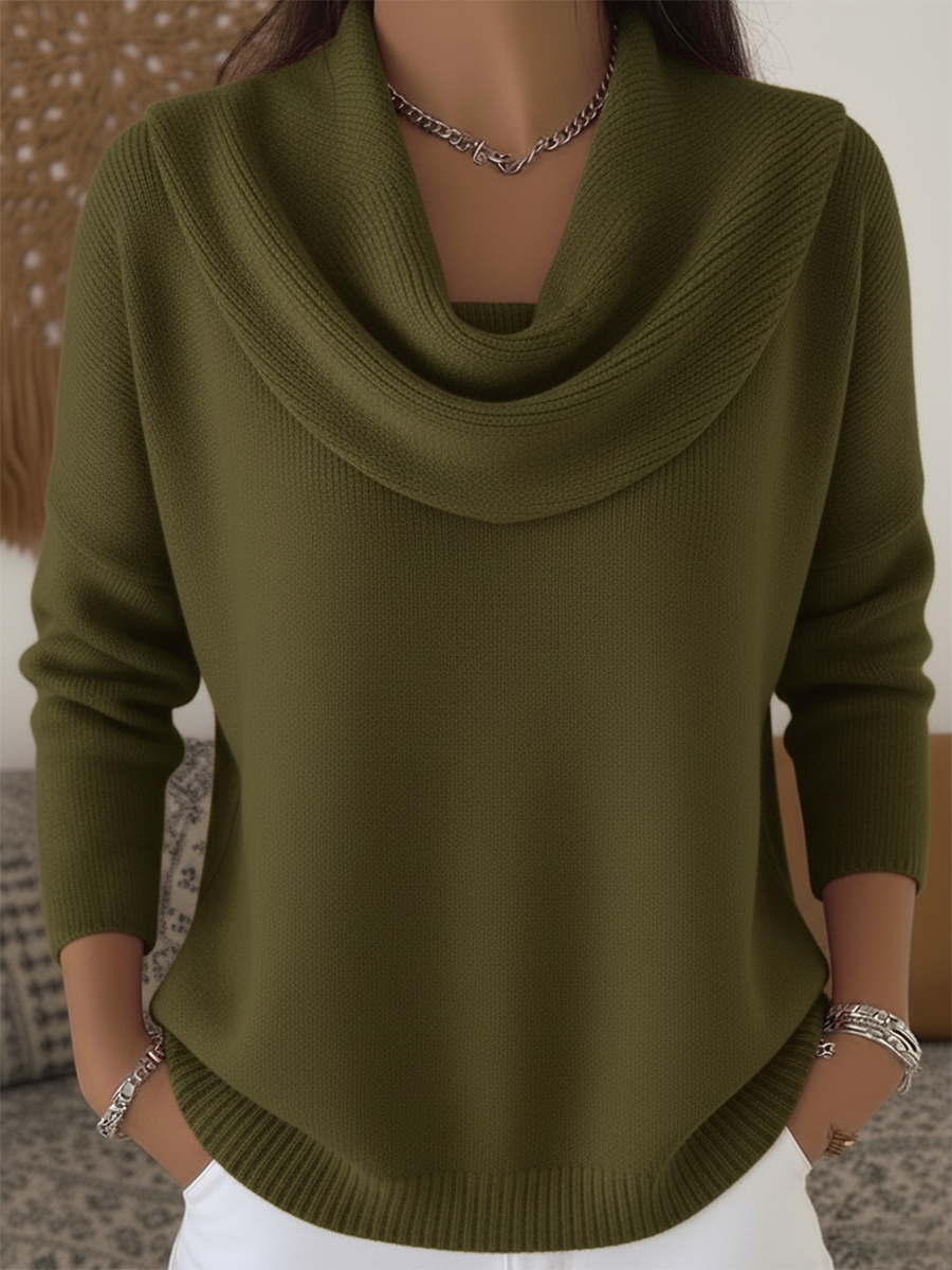 KROHN-E Damen Strickpullover Cowl-Kragen Relaxed-Fit Weich