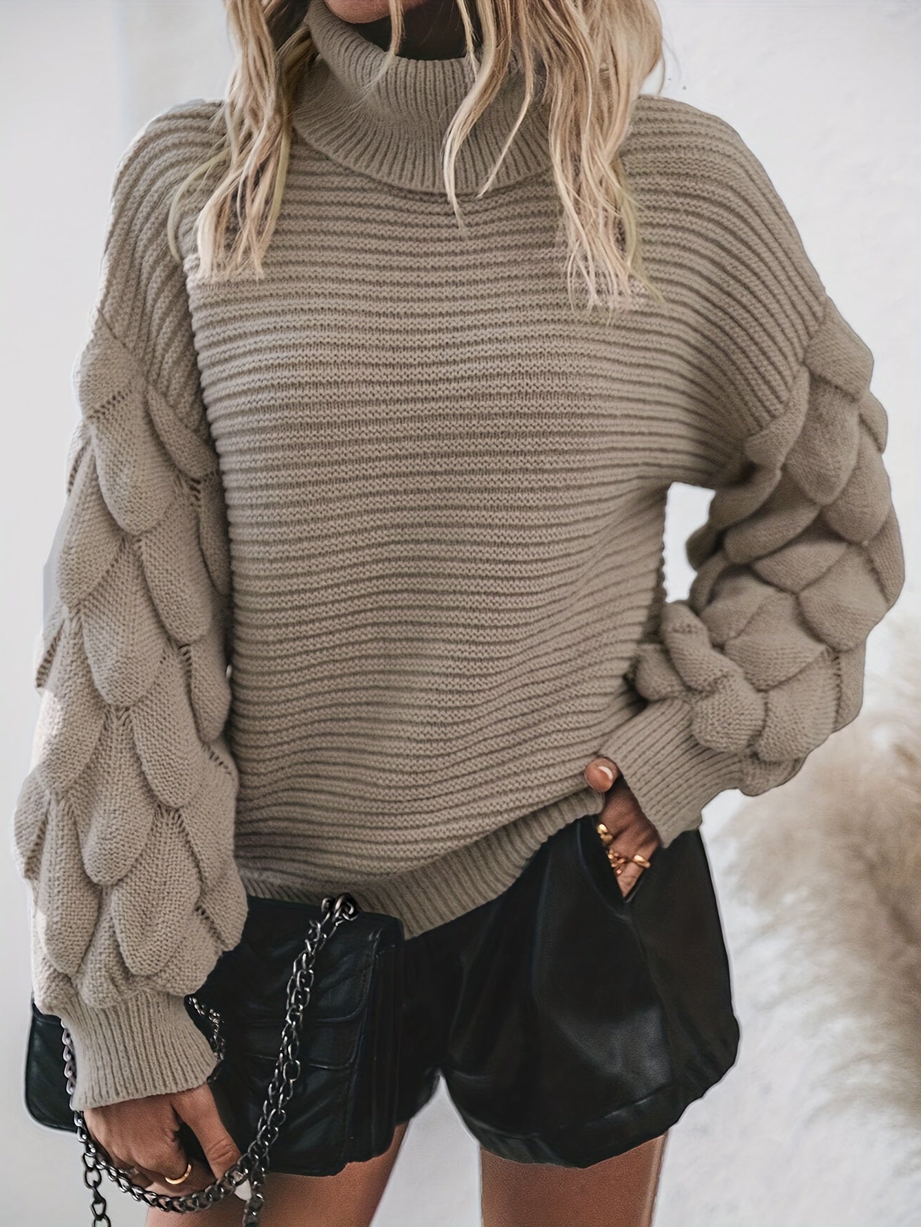 Krohn-e | Strickpullover mit Hohem Kragen Weich und Elegant Einzigartige Ärmel