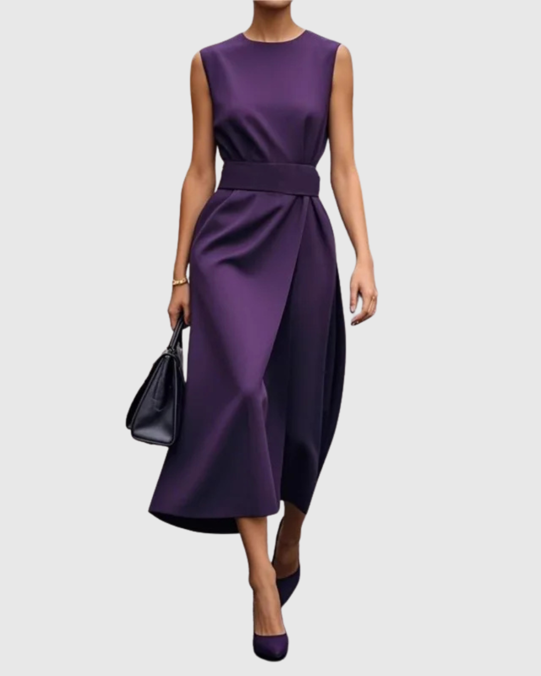 KROHN-E Damen Midi-Kleid Ärmellos Twist-Detail Rostbraun