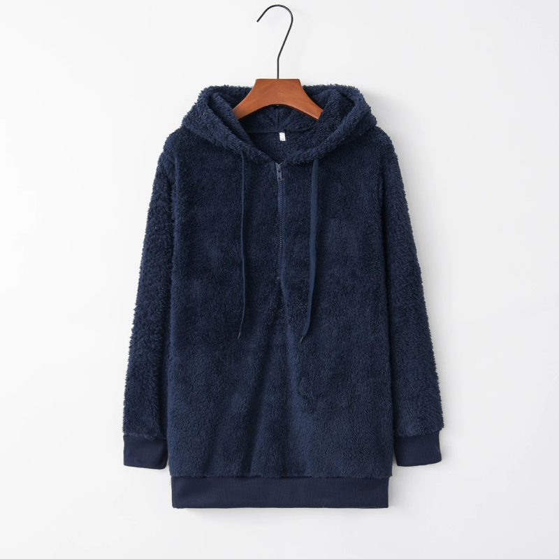 Damen Teddyjacke: Weicher Oversize Kapuzenpullover aus Fleece mit Kordelzug