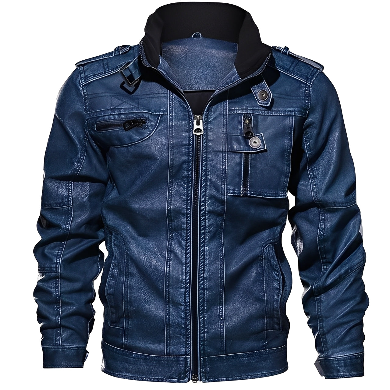 Krohn-e | Klassische Lederjacke mit Taschen für Männer