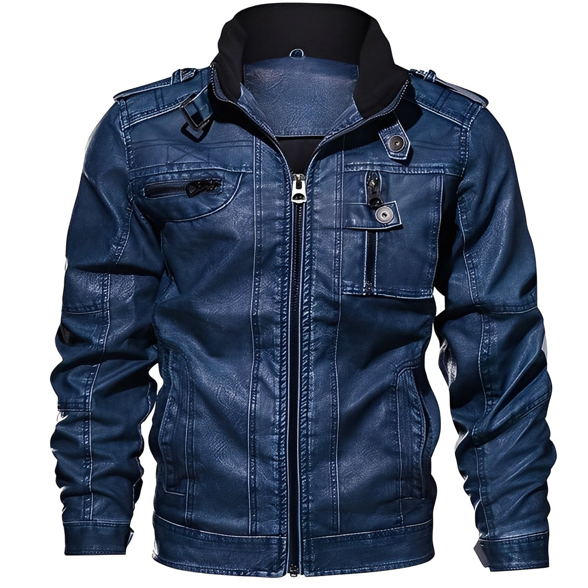 Krohn-e | Klassische Lederjacke mit Taschen für Männer