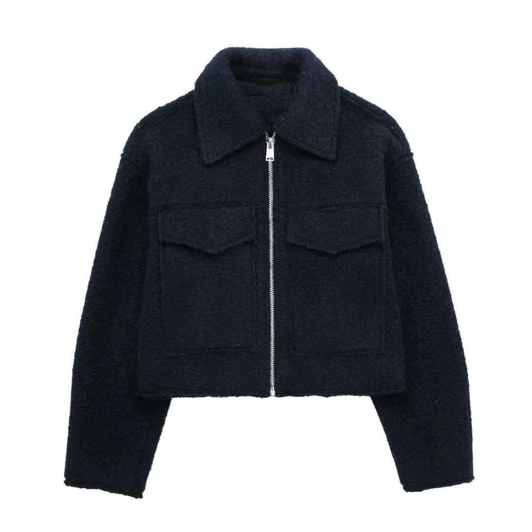 Krohn-e | Kurze Wolljacke Scharfer Kragen Strukturiert und Warm