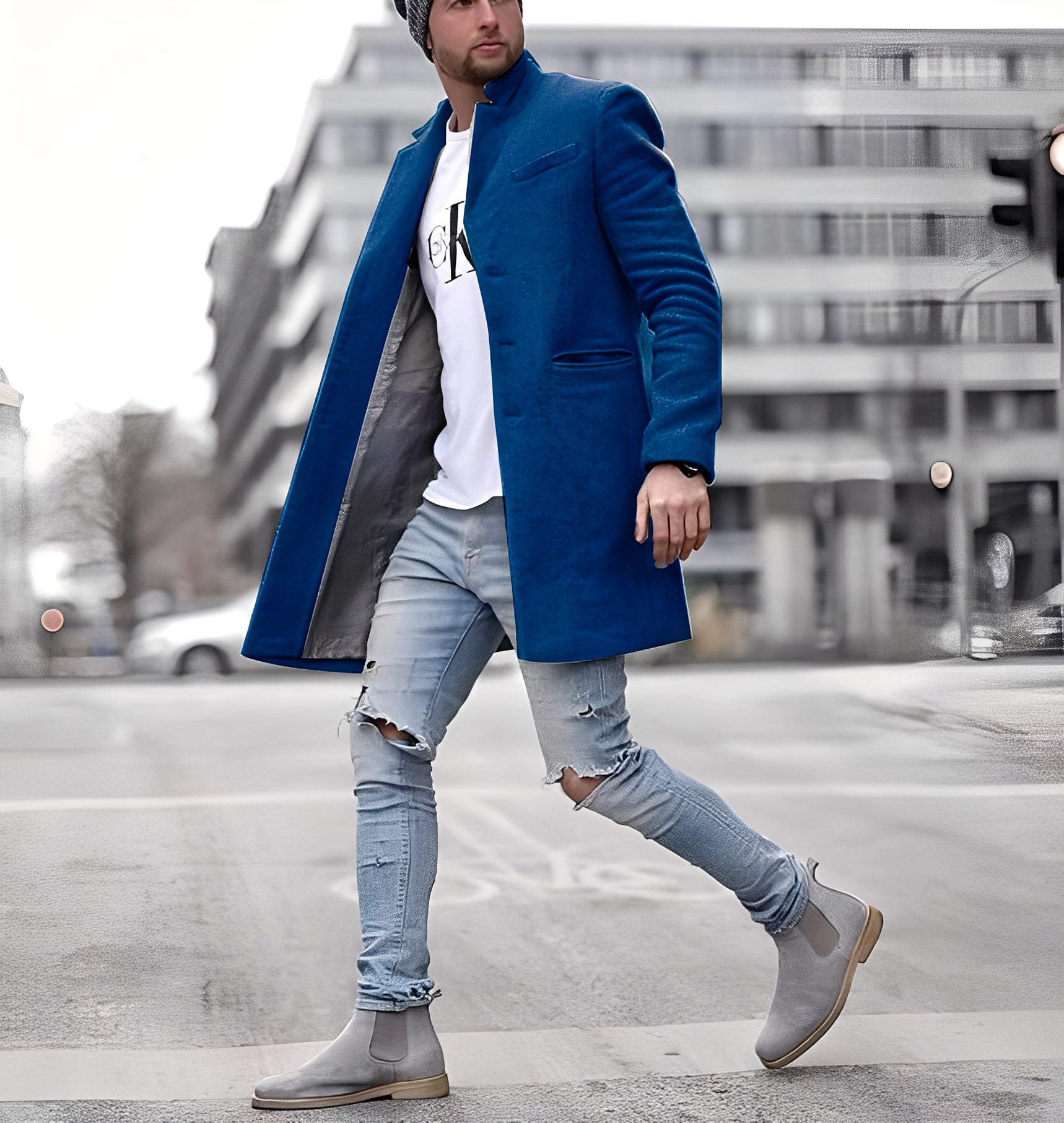 Krohn-e | Lässiger langer Wollmantel für Herren