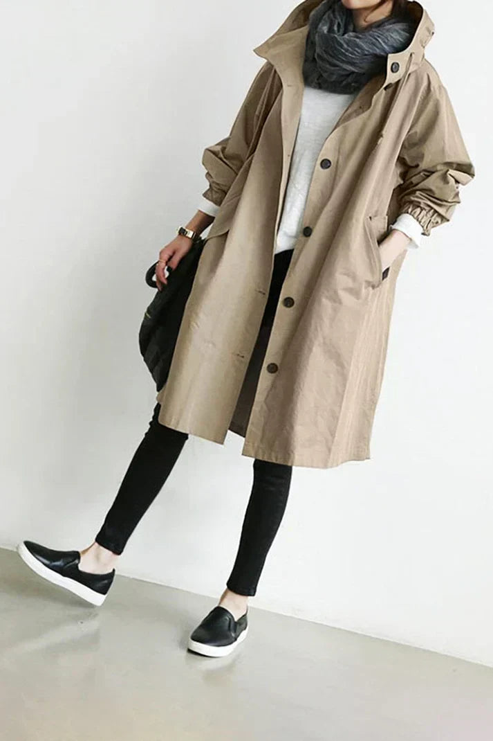 Krohn-e | Trenchcoat mit Kapuze für Frauen Lang, Warm und Perfekt für Den Herbst