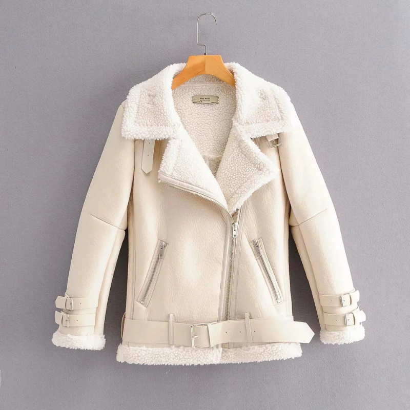 Krohn-e | weiße Jacke aus umgekehrtem Lamm - elegante Damen Winterjacke