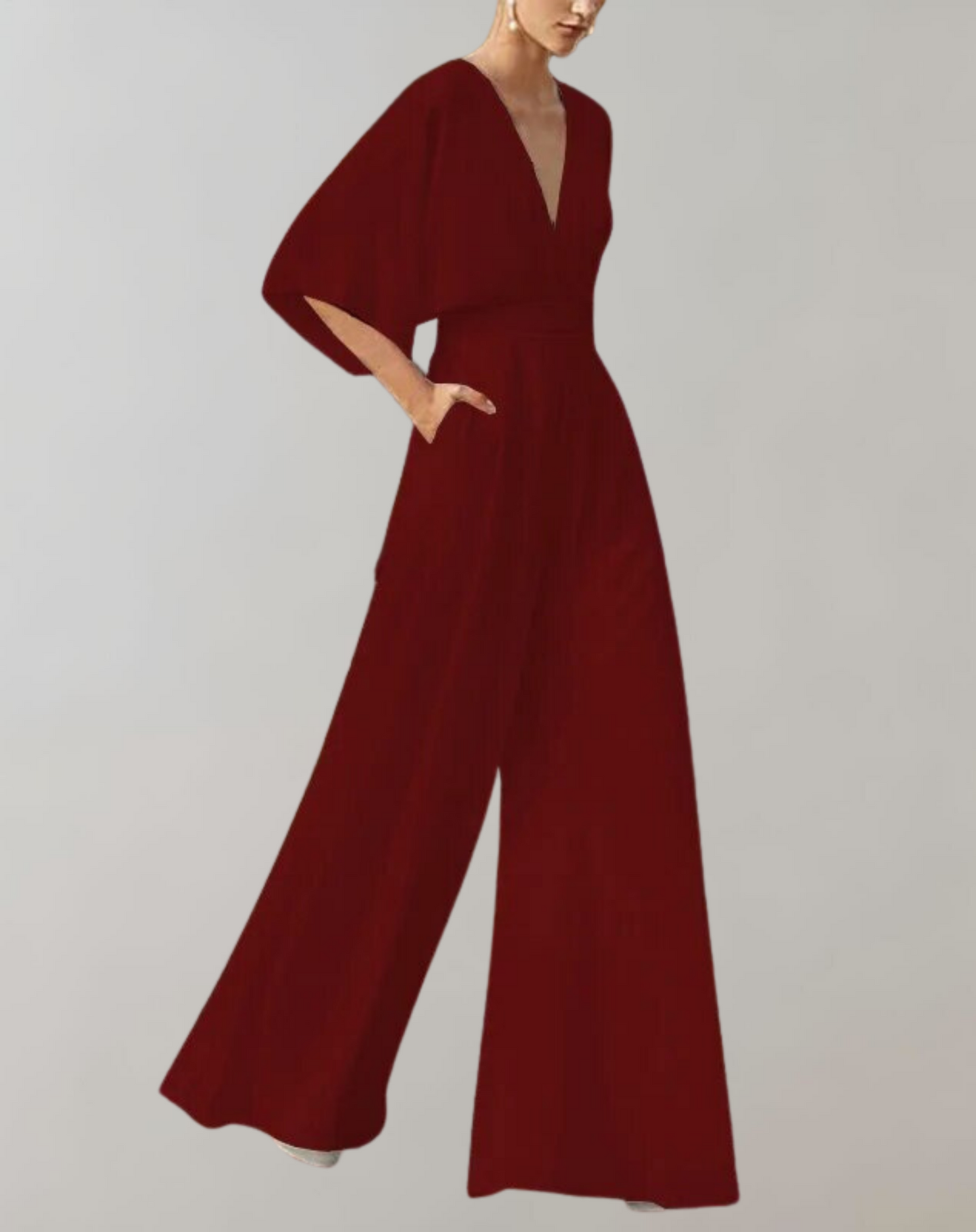 Reva | Damen Jumpsuit Weites Bein V-Ausschnitt Festlich Abendmode