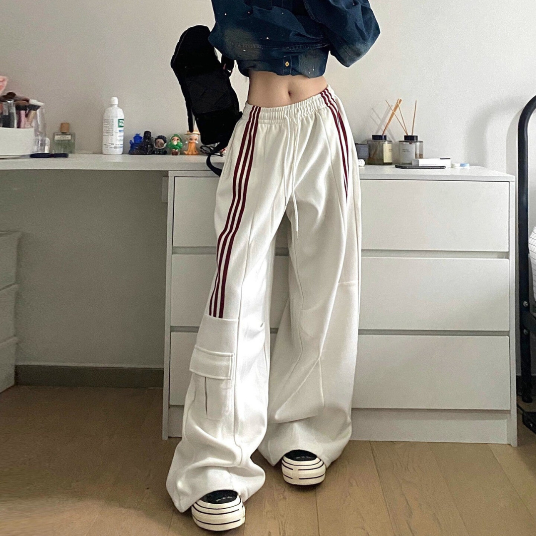 Katies Wide-Leg Striped Cargo Pants - Y2K Style
