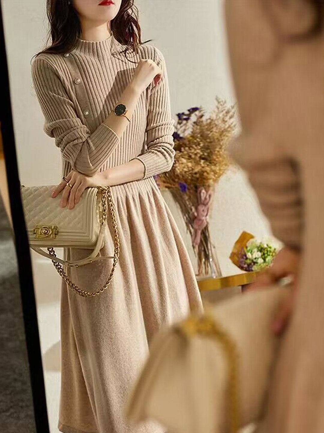 Krohn-e | Kleid - Elegantes Rollkragen Strickkleid
