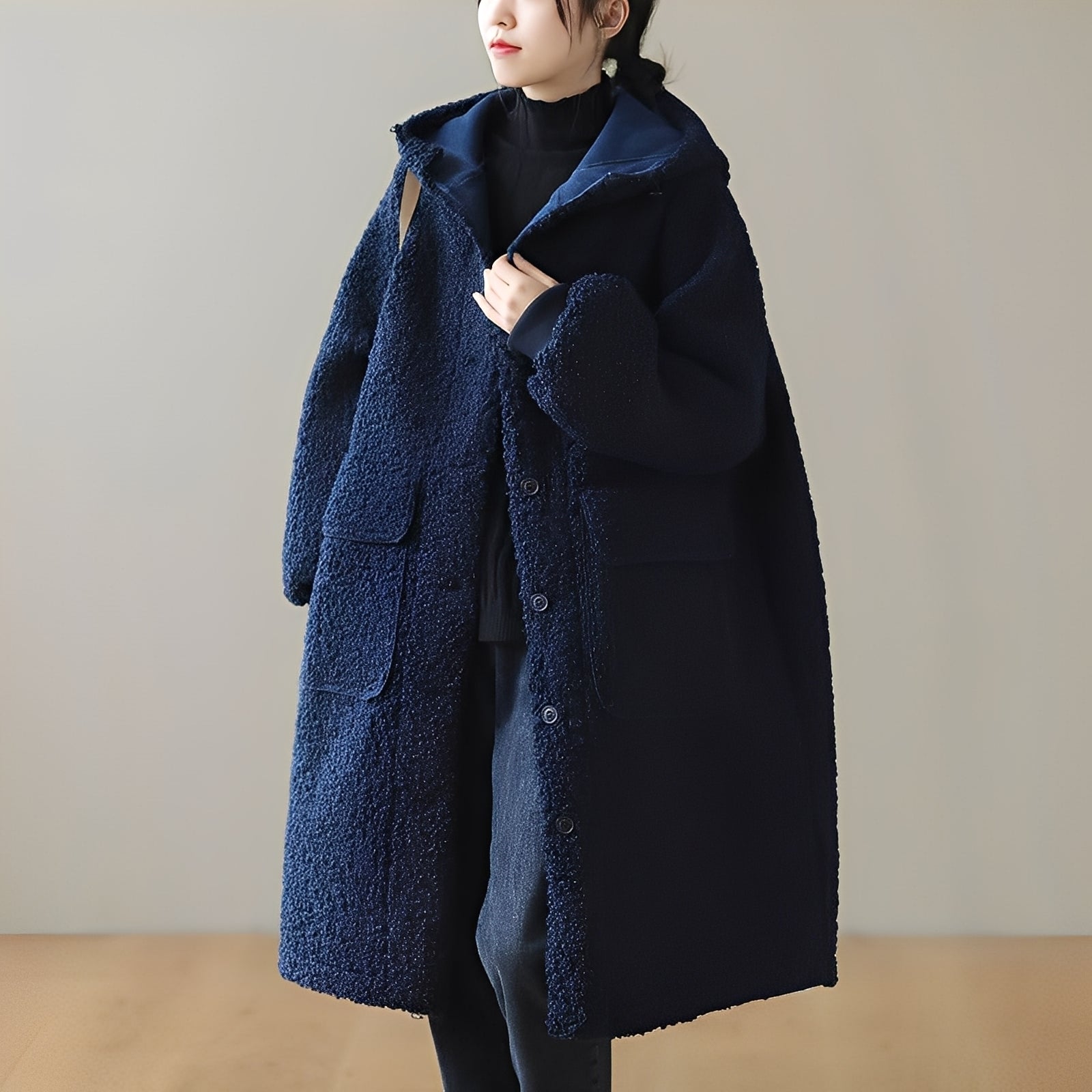 Krohn-e | Warmer Wollmantel mit Kapuze für Frauen