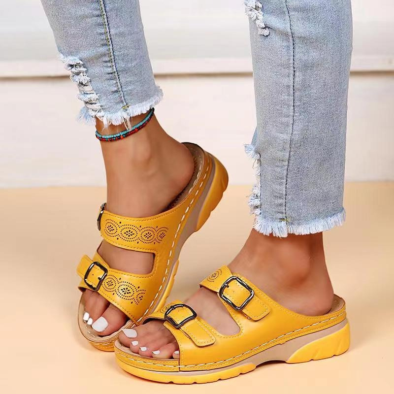 KROHN-E Damen Sandalen Verstellbar Komfort Fußbett Riemen