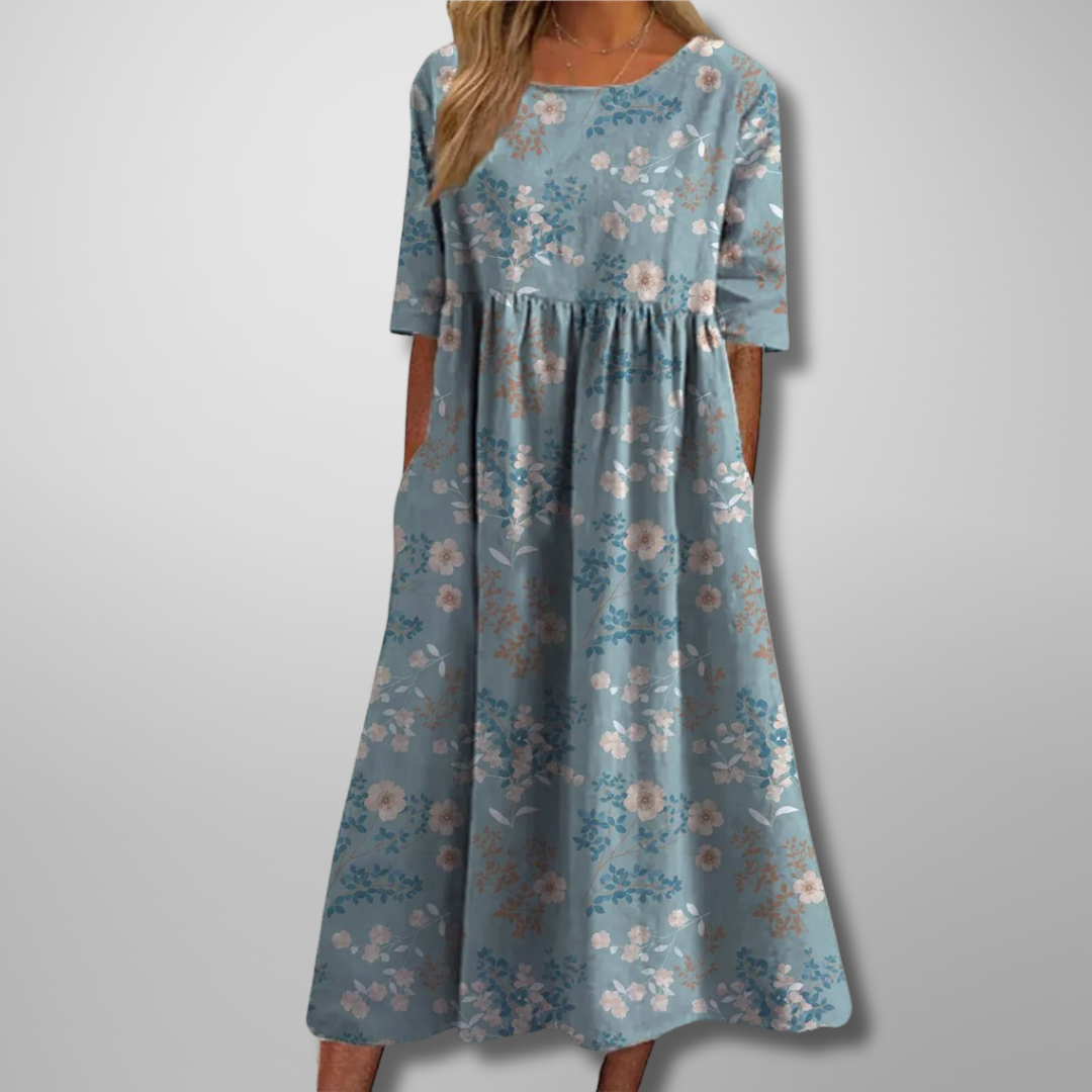 KROHN-E Damen Midi-Kleid Blumenmuster Entspannte Passform