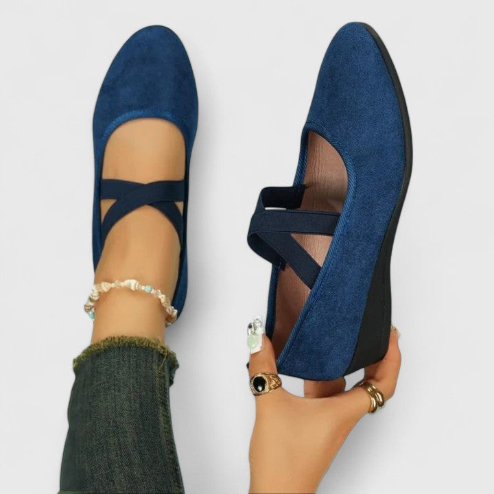 Nina | Damen Komfort-Ballerinas Elastische Riemen Flache Schuhe Slip-On