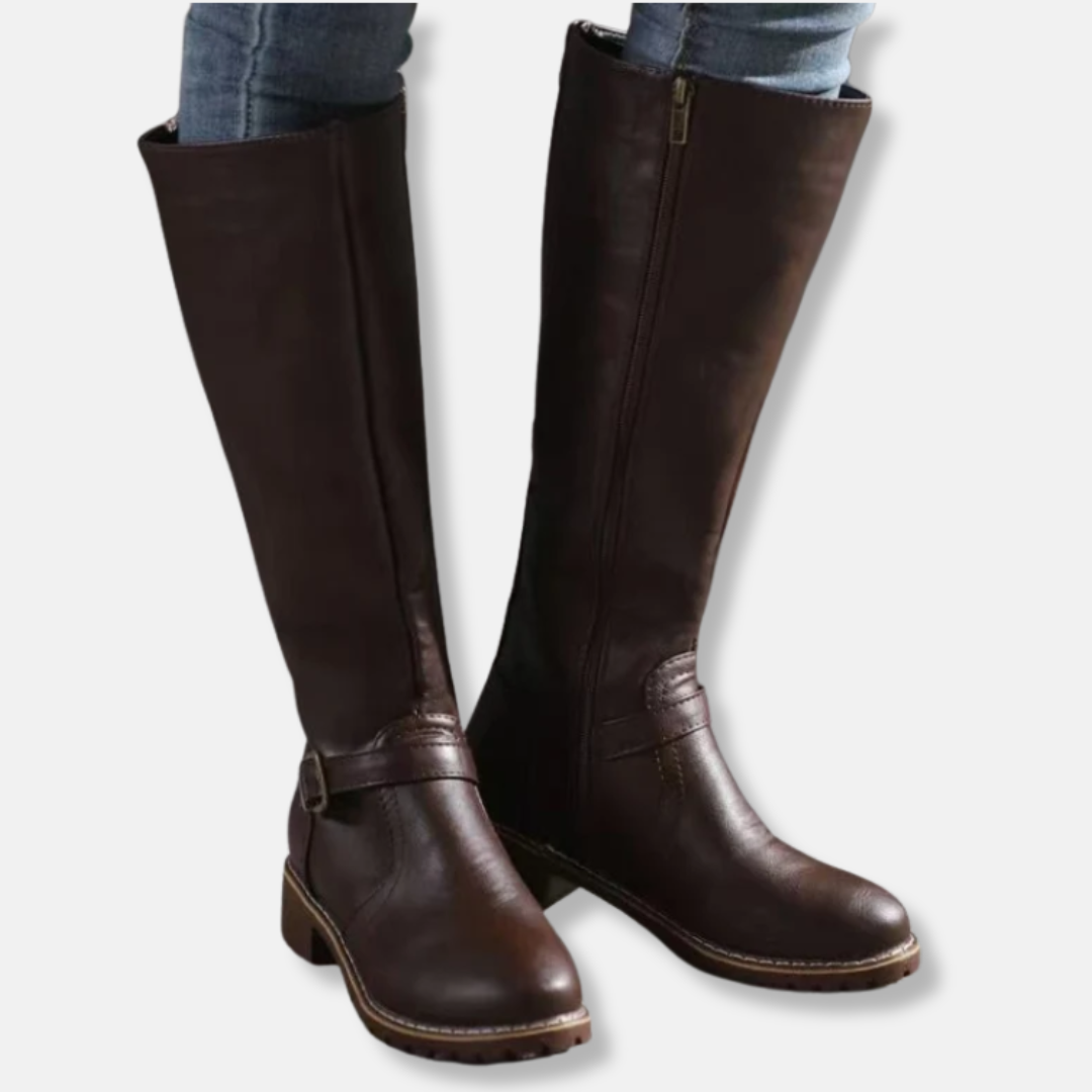 Krohn-e | Stiefel - Lederähnliches Material - Knielanger Schaft - Doppelte Reißverschlussöffnung