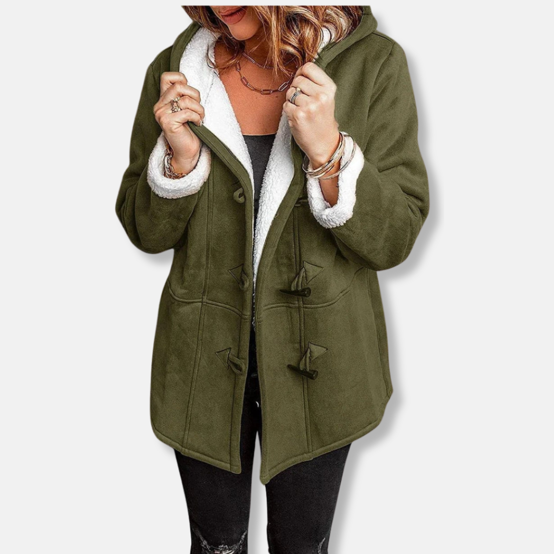 Krohn-e | Fleecejacke - Relaxed Fit - Kapuze - Plüschfutter - Mittellang - Toggle-Verschluss