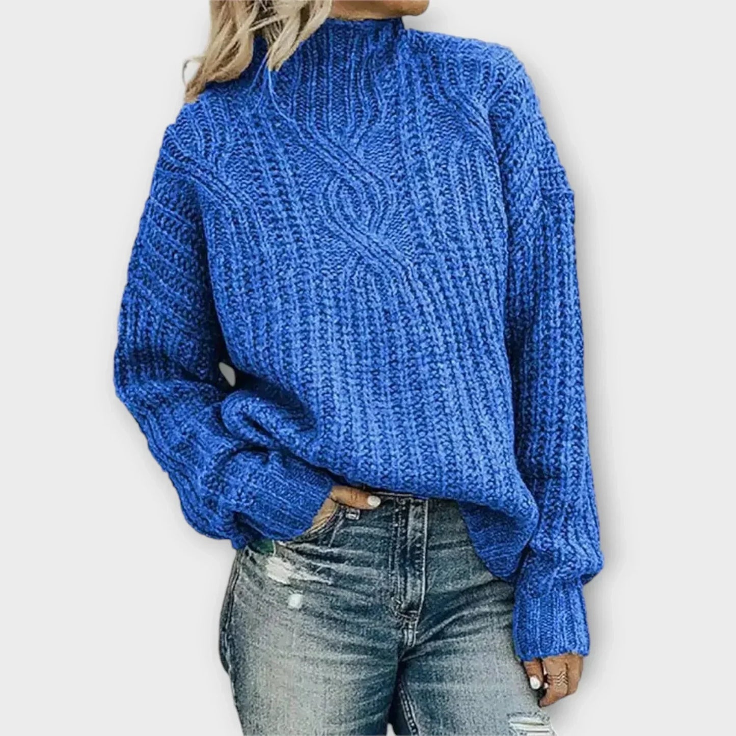 KROHN-E Damen Pullover Stehkragen Zopfmuster Langarm Strick