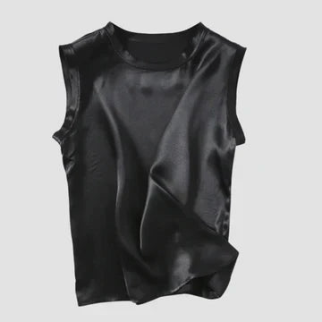 Fudus Seidensatin-Top ohne Ärmel: Designerstück