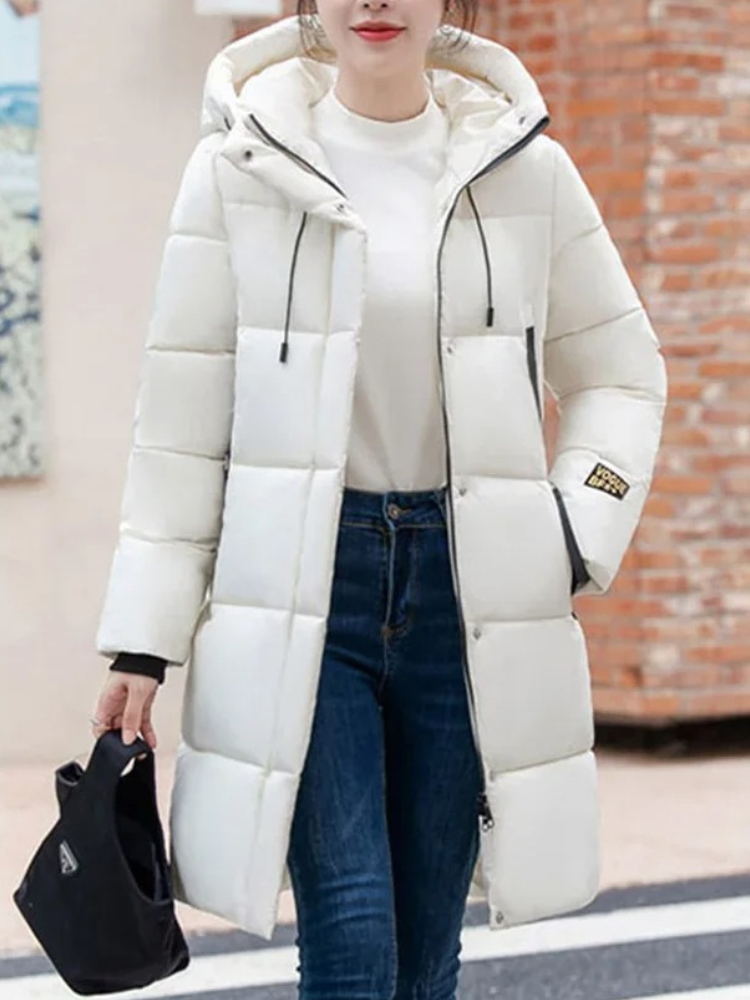 Krohn-e | Stylische Khakifarbene Pufferjacke mit Kapuze und Reißverschluss