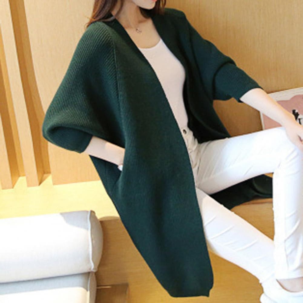 Krohn-e | Langer Cardigan - Weiches Strickmaterial - Offene Vorderseite - Lockere Passform mit Taschen