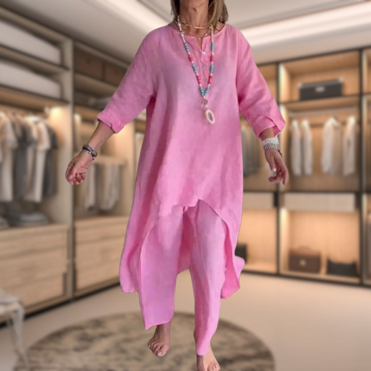 Paula | Damen Zweiteiler Set Tunika mit Weithose Optik