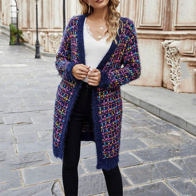 Krohn-e | Farbiger Langer Cardigan Polyester Warm, Bequem