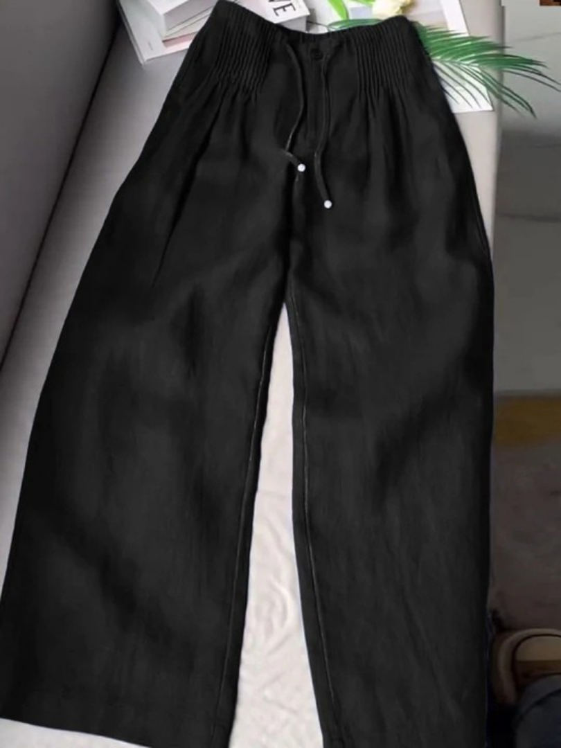 KROHN-E Damen Wide-Leg Hose Elastikbund Leicht Fließend Entspannt