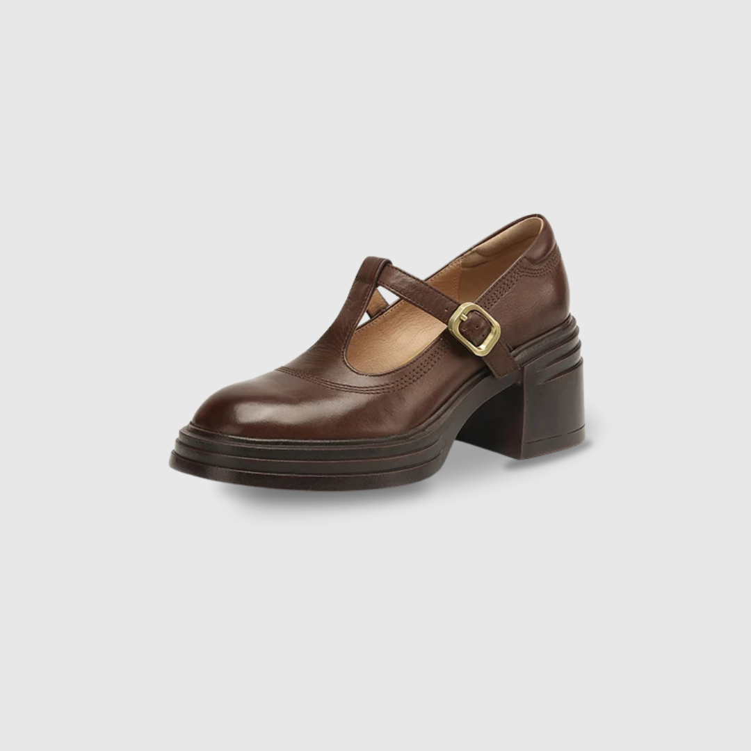 KROHN-E Damen Mary Jane Pumps Blockabsatz Riemchen T-Spange