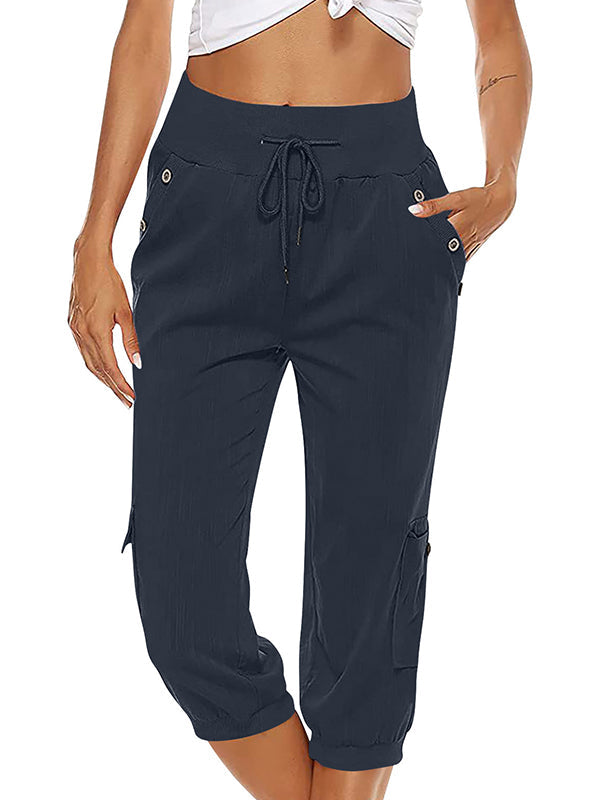 Kurze Damen-Leinenhose im Cargo-Stil