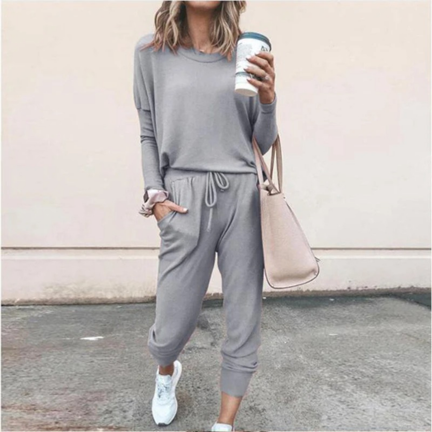 KROHN-E Damen Jogging-Set Lounge Verstellbare Taille Weicher Stoff