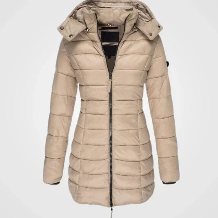 Krohn-e | Lange gesteppte Kapuzenjacke für Damen ideal für den Winter
