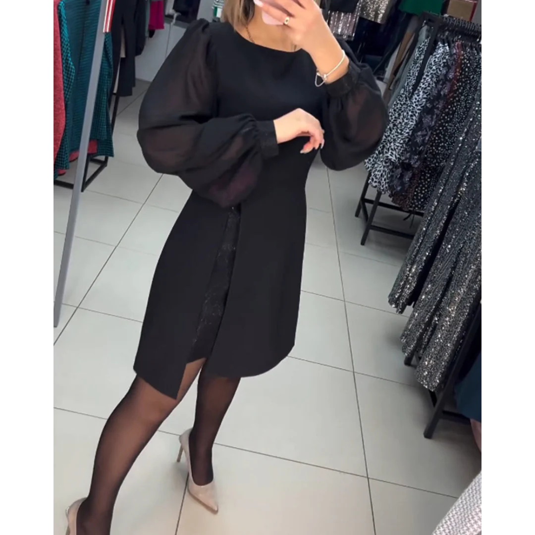 Elegantes knielanges A-Linien-Kleid Therese für Damen mit Laternenärmeln