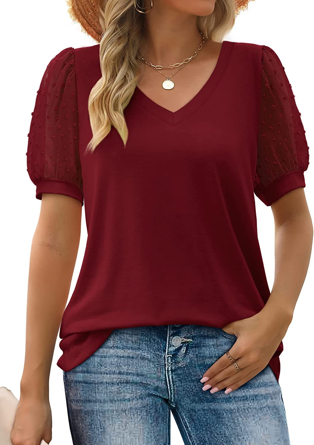 KROHN-E Damen V-Ausschnitt Top Weicher Stoff Vielseitiger Stil