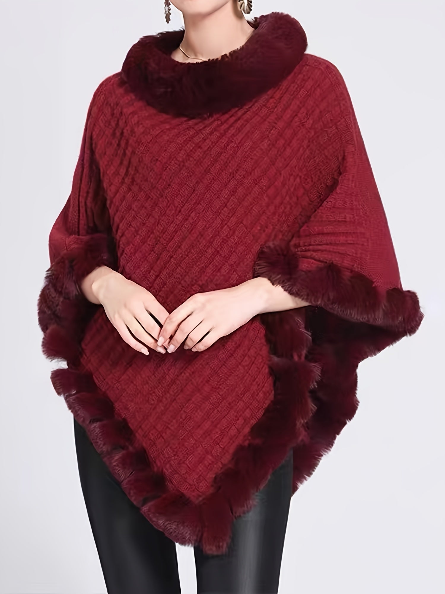 Krohn-e | Poncho mit Pelzdetails Acrylmix Elegante Struktur