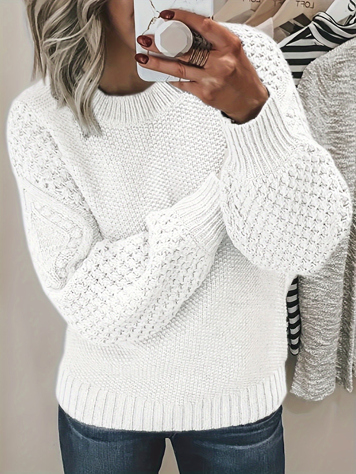 Krohn-e | Strickpullover mit Strukturärmeln Acryl Warm und Bequem