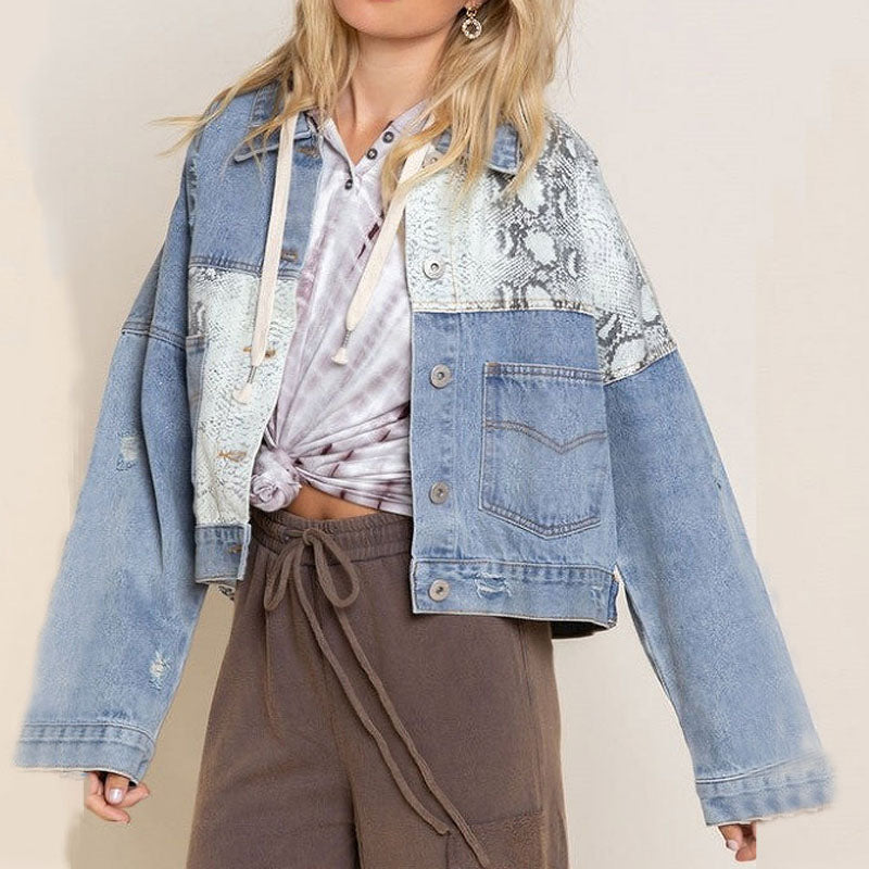 Krohn-e | Jeansjacke mit Leopardenmuster Cool und Trendy Einzigartiges Design