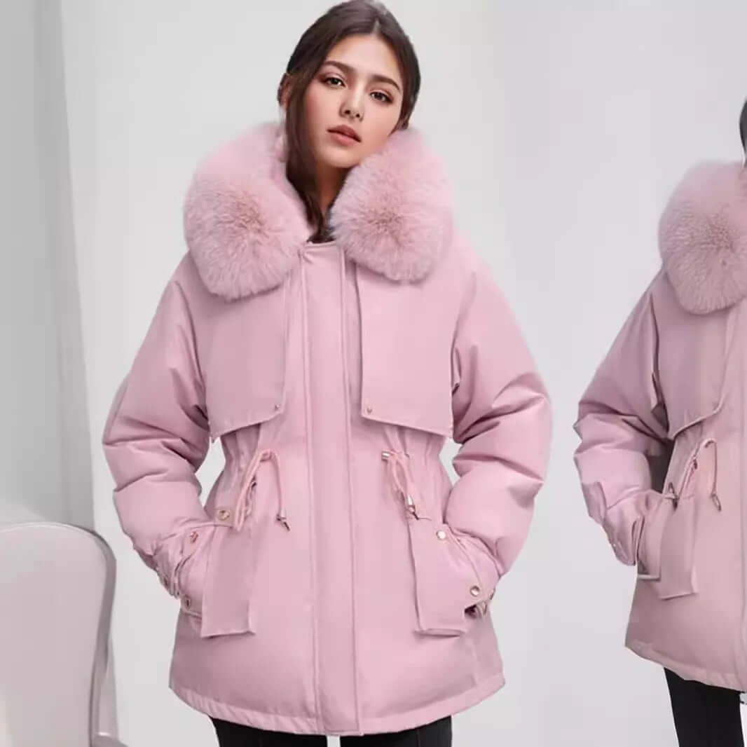 Krohn-e | Damen Winter Kunstpelzkragen Mantel