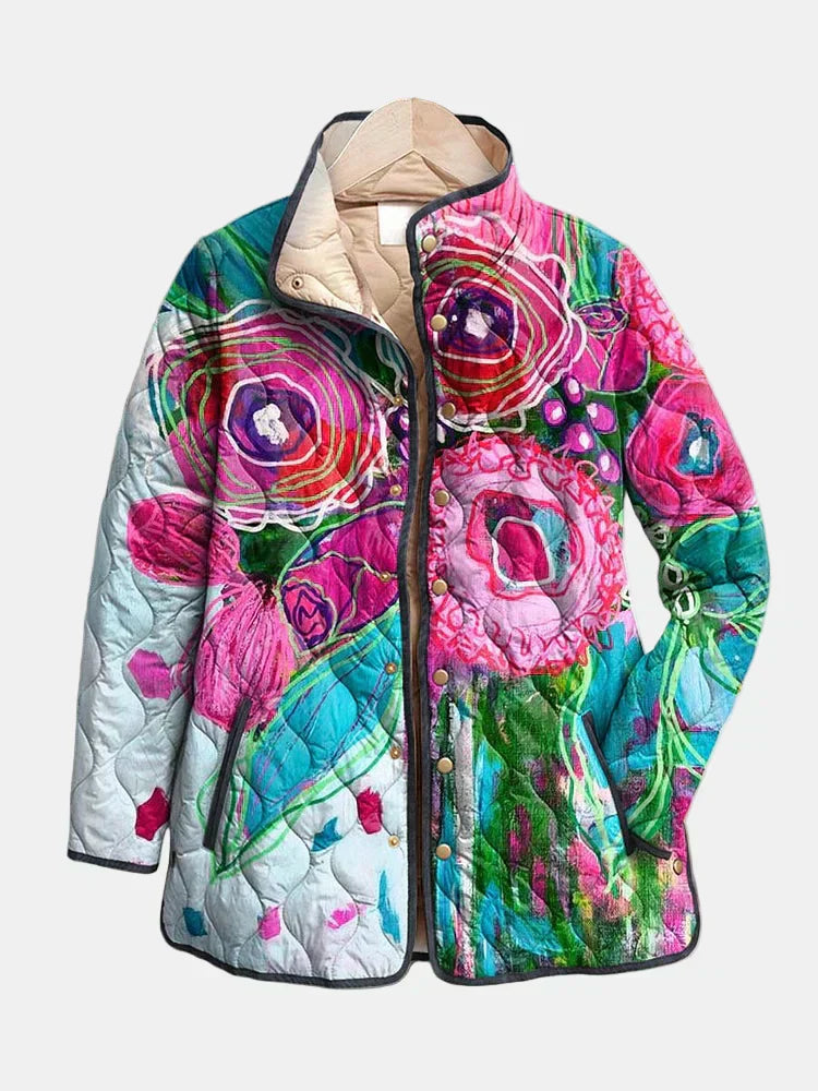 KROHN-E Damen Leichte Jacke Blumenmuster Stickerei