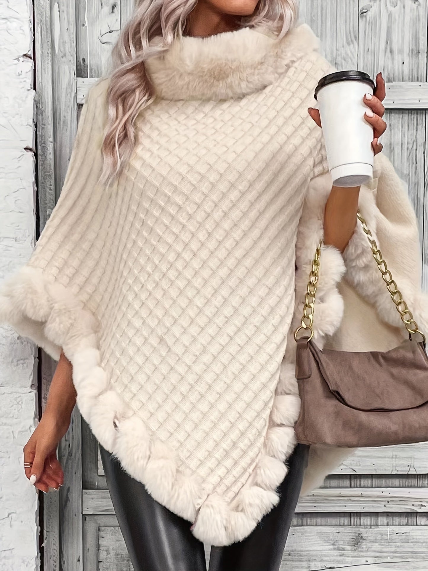 Krohn-e | Eleganter Poncho mit Kunstpelzdetails Akryl Warm und Stilvoll