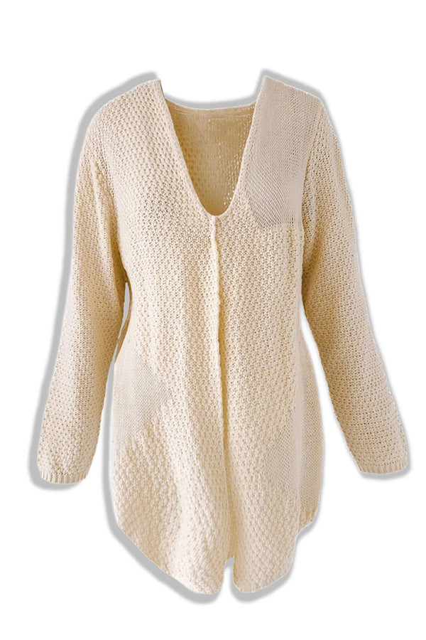 Krohn-e | Strick-Mid-Length-Strickjacke mit langen Ärmeln