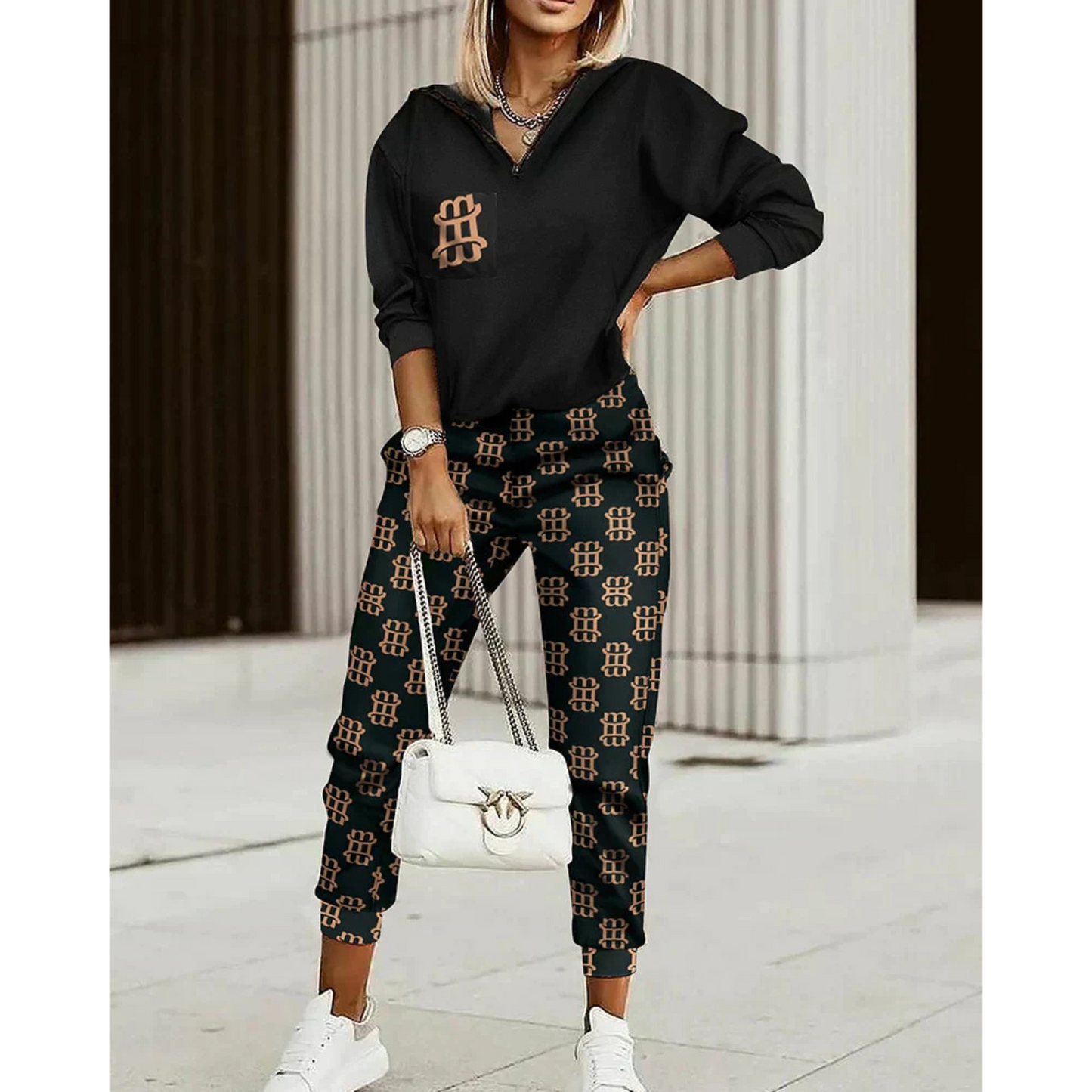 Hailey | Damen Trainingsanzug Set Kariert Hoodie und Jogger